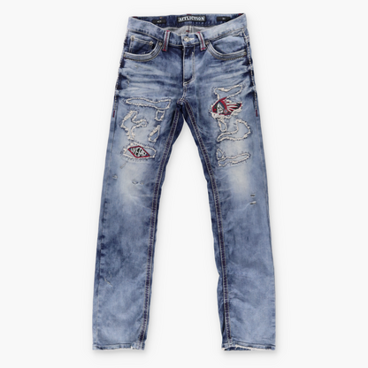 AFFLICTION Y2K Patchwork Grunge Distressed Acid Wash Jeans (31)
