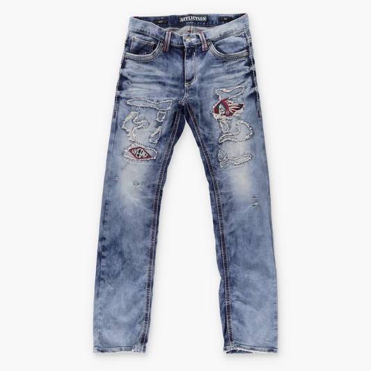 AFFLICTION Y2K Patchwork Grunge Distressed Acid Wash Jeans (31)