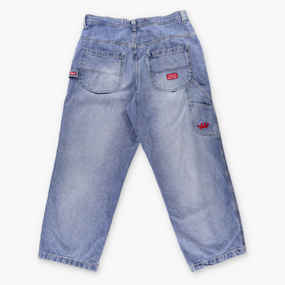 JNCO JEANS Y2K Embroidered Blue & Red Cargo Jeans (38 x 32)