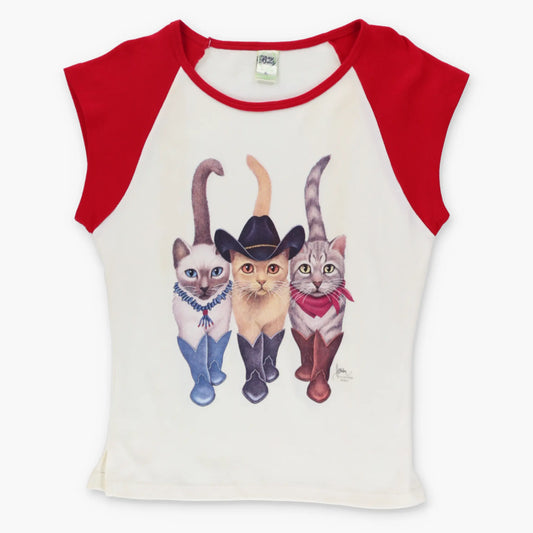 Vintage Bob Harrison Western Cats Cheeky Front Back Ringer Baby Tee (M-L)