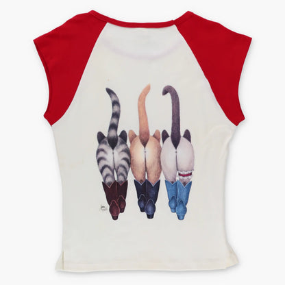 Vintage Bob Harrison Western Cats Cheeky Front Back Ringer Baby Tee (M-L)
