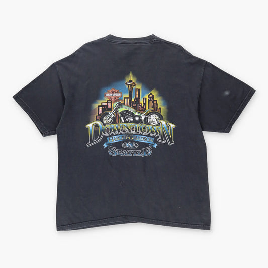 Vintage HARLEY DAVIDSON 'Downtown Seattle' USA Made Motorcycle Tee (XL)