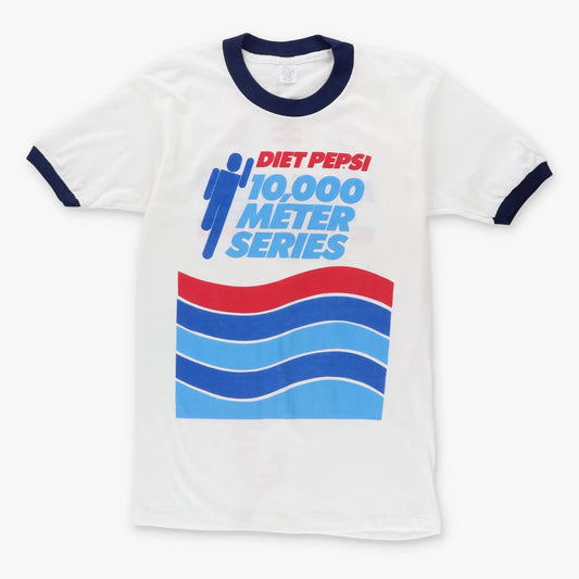 Vintage DIET PEPSI '10,000 Meter Series' 50/50 Single Stitch Ringer T-Shirt (S)