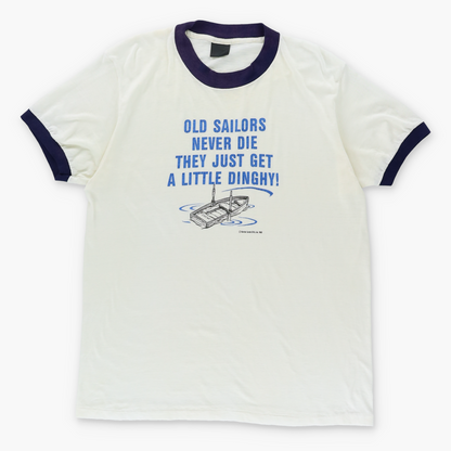 1983 Vintage 'Old Sailors Never Die' Boat Purple & White Ringer T-Shirt (M-L) Vintage Sole Melbourne