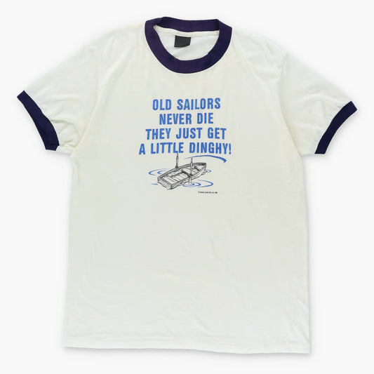 1983 Vintage 'Old Sailors Never Die' Boat Purple & White Ringer T-Shirt (M-L)
