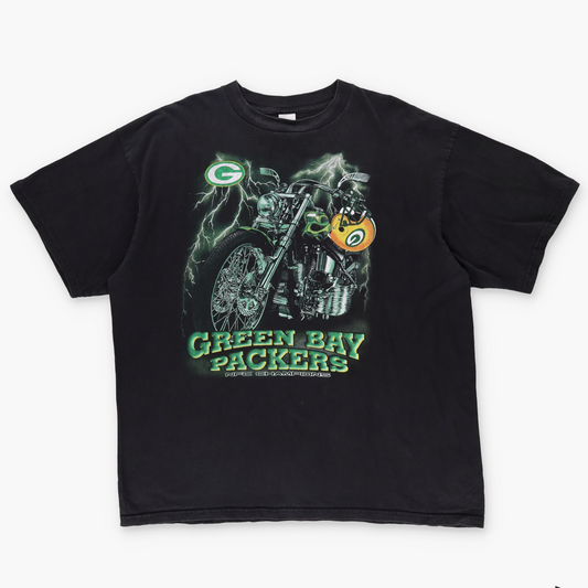 GREEN BAY PACKERS LOGO 7 NFC Motorcycle Lightning Green & Black Graphic Tee (XXL)
