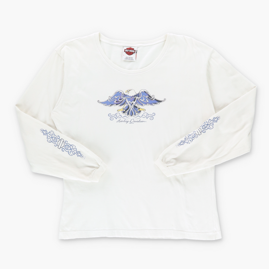 HARLEY DAVIDSON Y2K Eagle Heart USA Made White Long Sleeve Tee (XS)