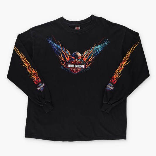 2000 HARLEY DAVIDSON Y2K Eagle Flame USA Made Long Sleeve Motorcycle Tee (XL-XXL)