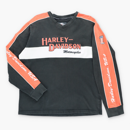 Vintage HARLEY DAVIDSON Embroidered & 3D Logo Thin V-Neck Sweatshirt (XL) ***COCO Vintage Sole Melbourne