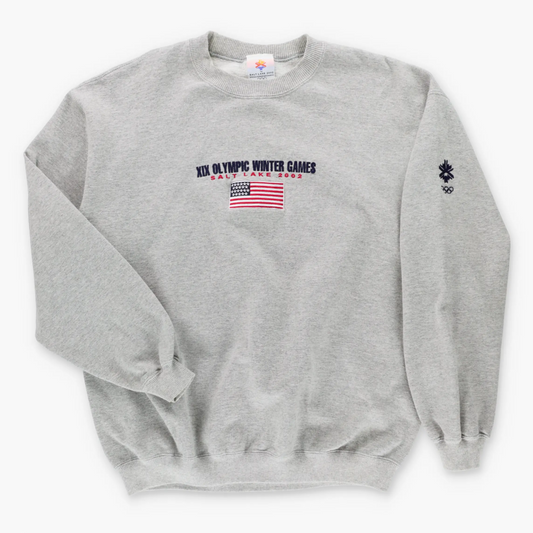 Vintage Olympic Winter Games 2002 Embroidered USA Flag Grey Sweatshirt (L) ***COCO Vintage Sole Melbourne