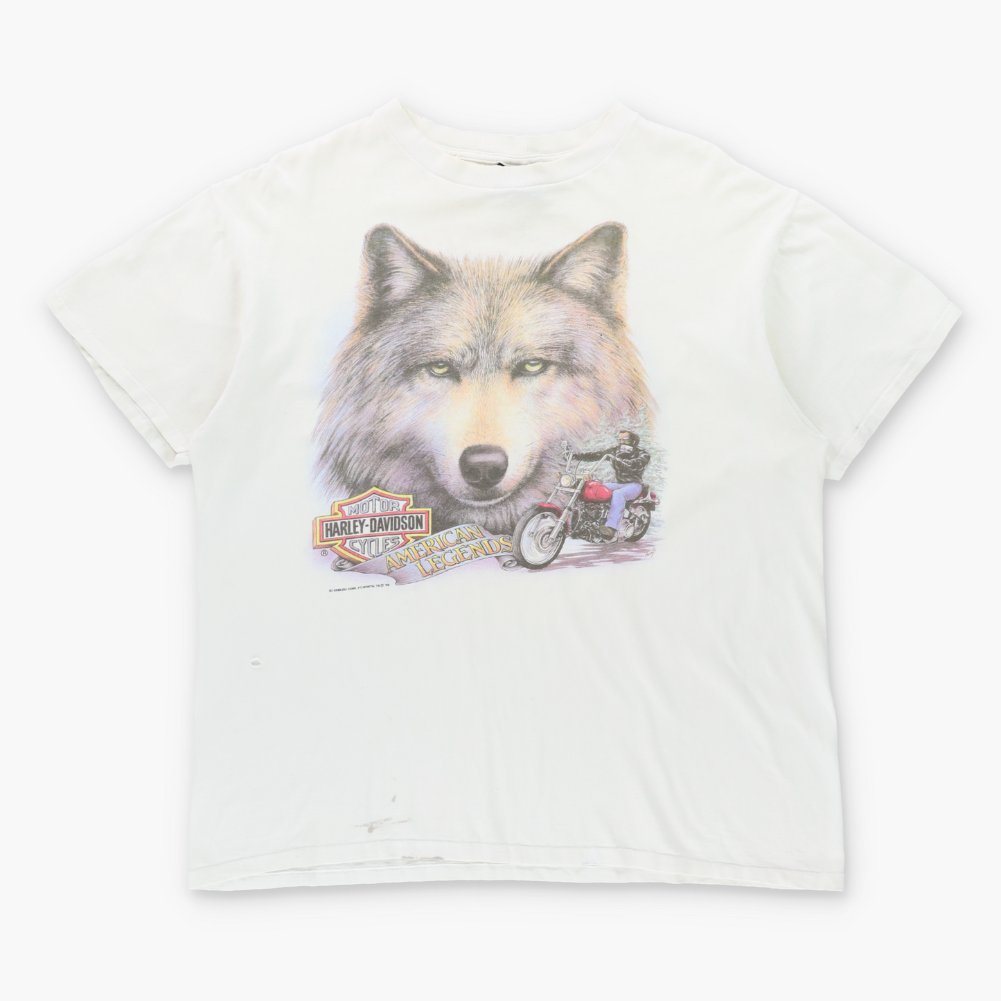 Vintage HARLEY DAVIDSON Las Vegas "American Legends" Wolf & Motorcycle Distressed Single Stitch Tee USA Made (XL) ***COCO Vintage Sole Melbourne