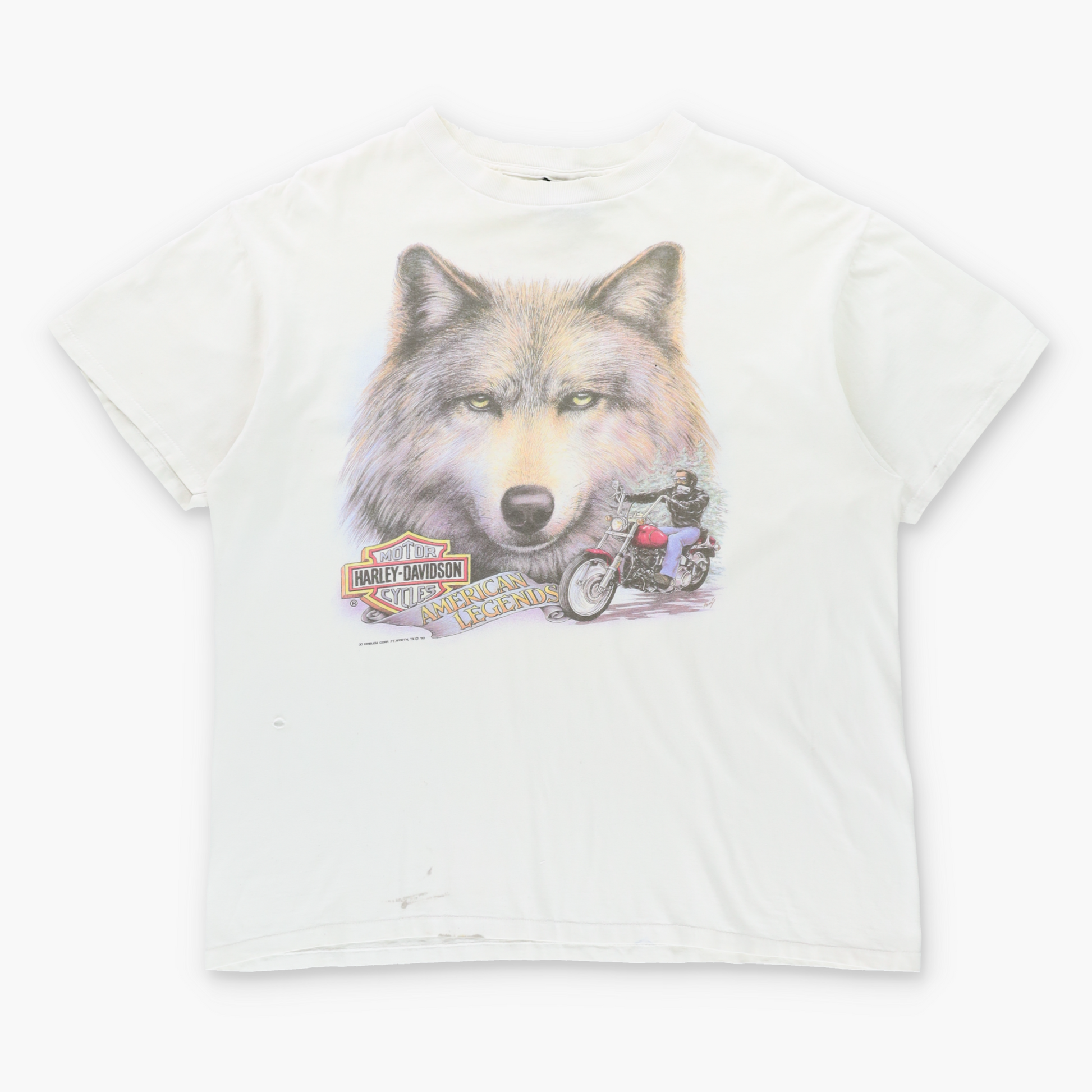 Vintage HARLEY DAVIDSON Las Vegas "American Legends" Wolf & Motorcycle Distressed Single Stitch Tee USA Made (XL) ***COCO Vintage Sole Melbourne