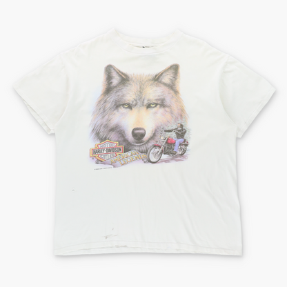 Vintage HARLEY DAVIDSON Las Vegas "American Legends" Wolf & Motorcycle Distressed Single Stitch Tee USA Made (XL) ***COCO Vintage Sole Melbourne