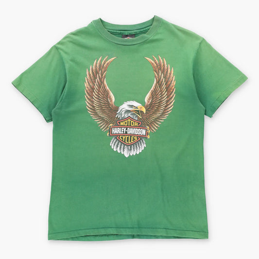 Vintage HARLEY DAVIDSON Korn Flakes "Cereal Capital Of The World" Battle Creek USA Made Green Motorcycle Tee (S TALL) ***COCO Vintage Sole Melbourne