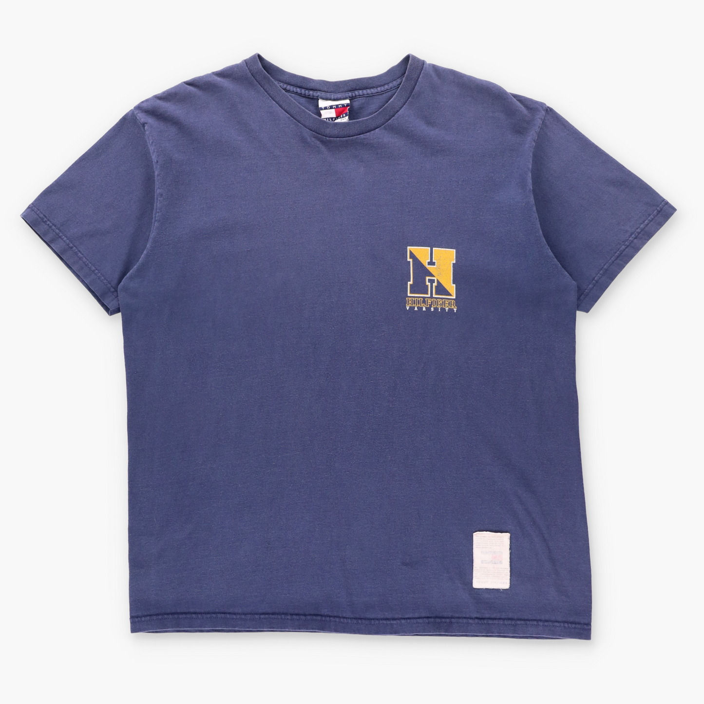Vintage TOMMY HILFIGER Varsity USA Made Navy Blue Tee (L-XL) ***COCO Vintage Sole Melbourne