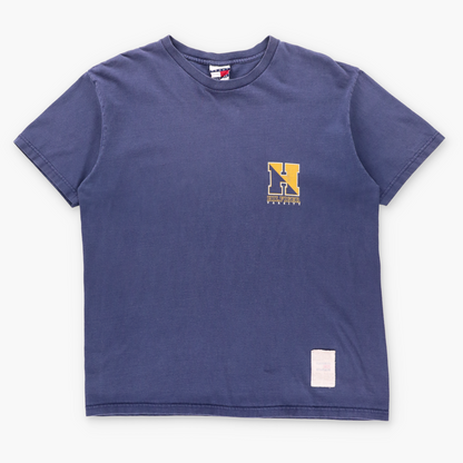 Vintage TOMMY HILFIGER Varsity USA Made Navy Blue Tee (L-XL) ***COCO Vintage Sole Melbourne