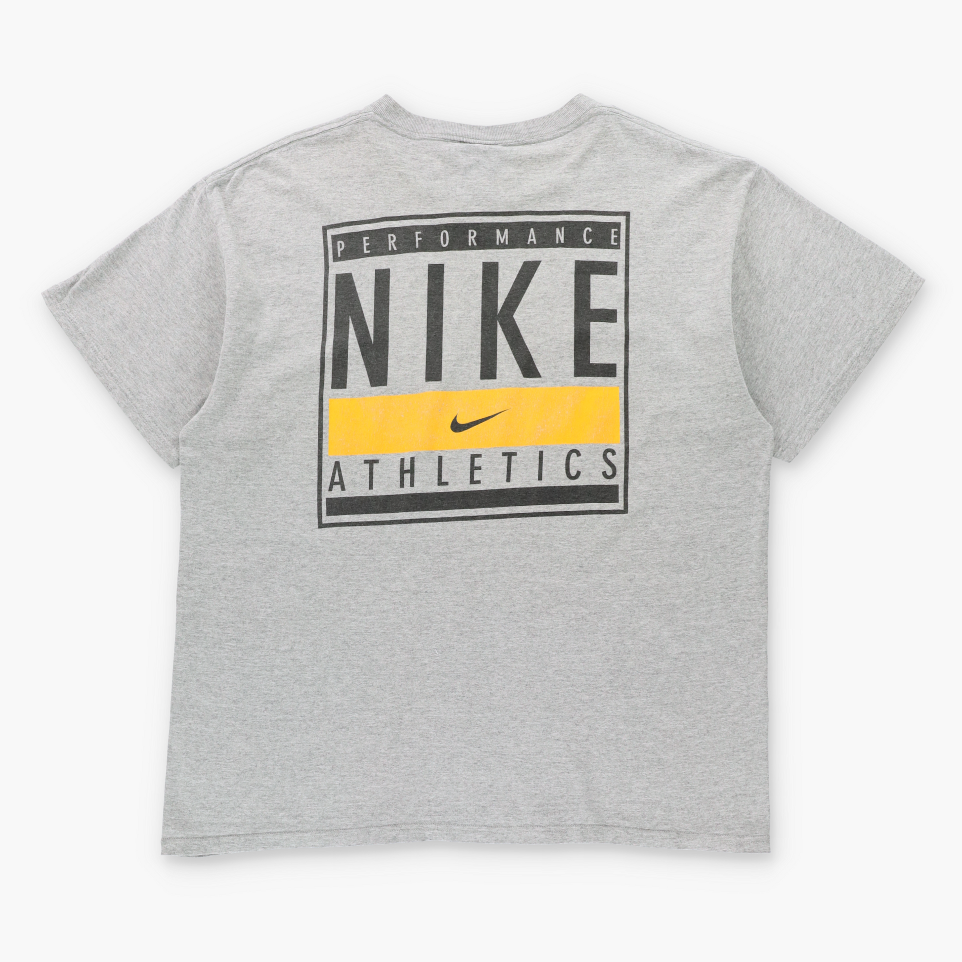 NIKE Performance Athletics Heather Grey & Yellow Centre Swoosh Logo Tee (XL) ***COCO Vintage Sole Melbourne