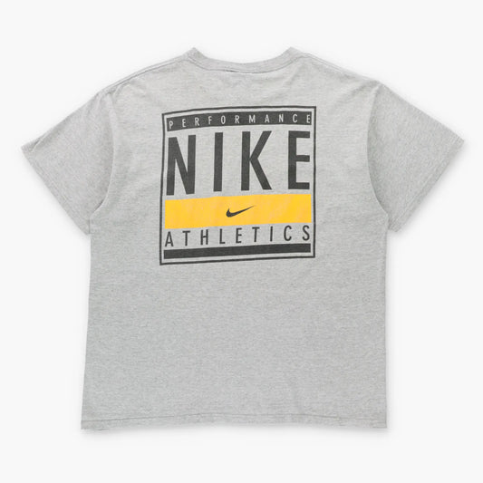 NIKE Performance Athletics Heather Grey & Yellow Centre Swoosh Logo Tee (XL) ***COCO Vintage Sole Melbourne