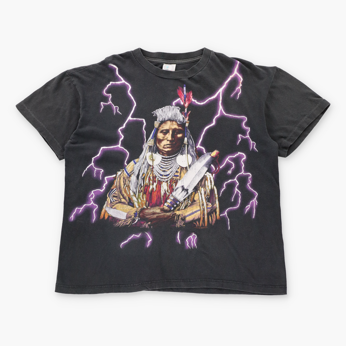 AMERICAN THUNDER Native American Purple Lightning All Over Print Boxy Tee (XL) ***COCO Vintage Sole Melbourne