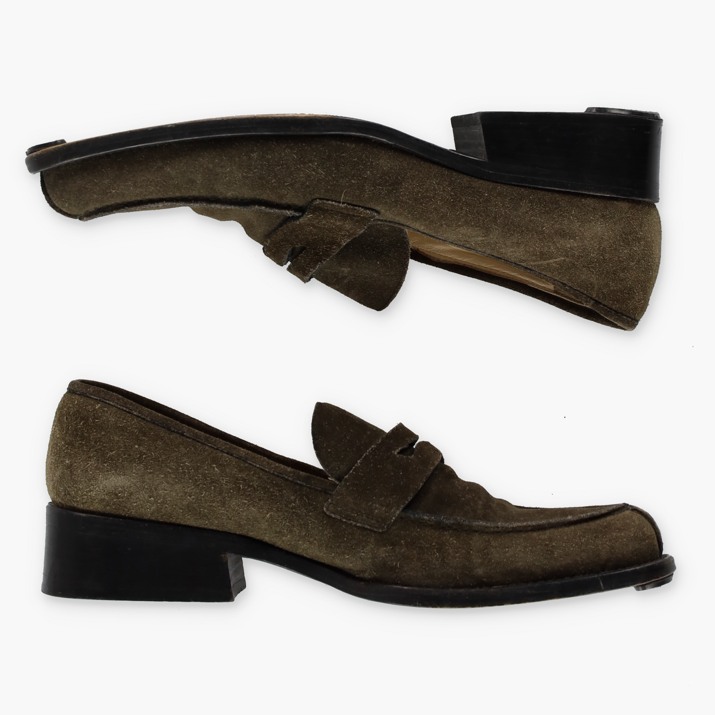MIU MIU Khaki Suede Pointed Toe Coin Loafers (36.5)