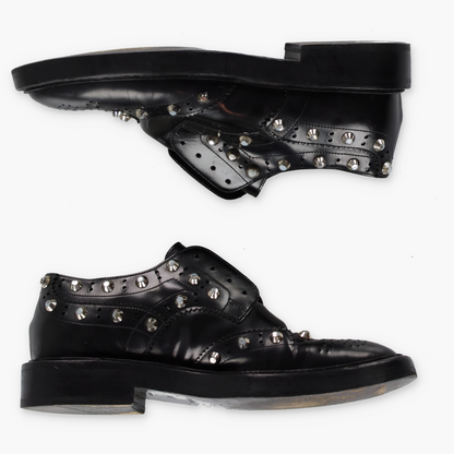 BALENCIAGA Studded Wing-Tip Black Derby Loafer (37.5)