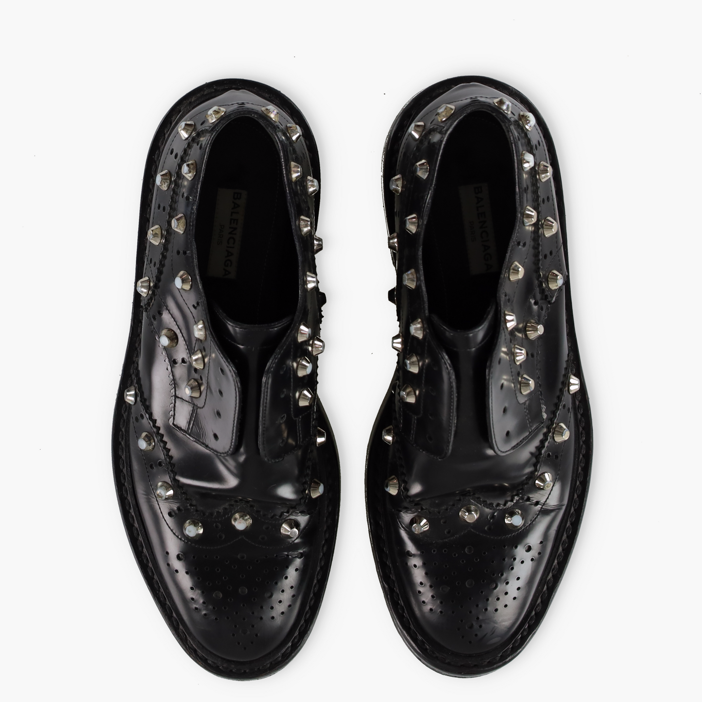 BALENCIAGA Studded Wing-Tip Black Derby Loafer (37.5)
