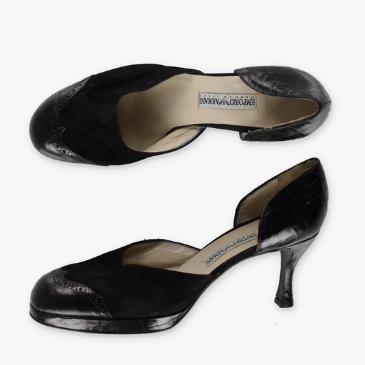 EMPORIO ARMANI  Suede & Croc Italy Made Black Round Toe Heels (39)