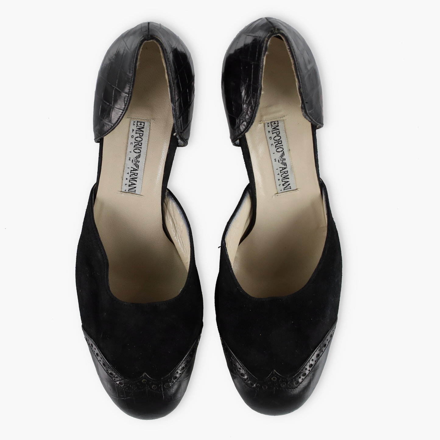 EMPORIO ARMANI  Suede & Croc Italy Made Black Round Toe Heels (39)