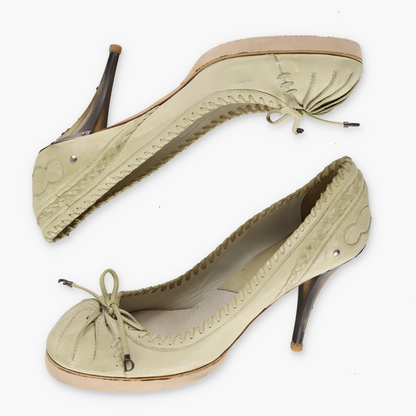 DIOR Beige Whip Stitch Bow Beige Tortoise Heels (39)