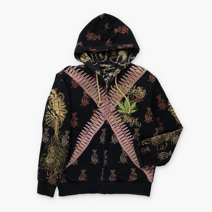 CHRISTIAN AUDIGIER Marijuana Leaf & Gold Metallic Detail Reversible Full Zip Hoodie Sweatshirt (M-L)