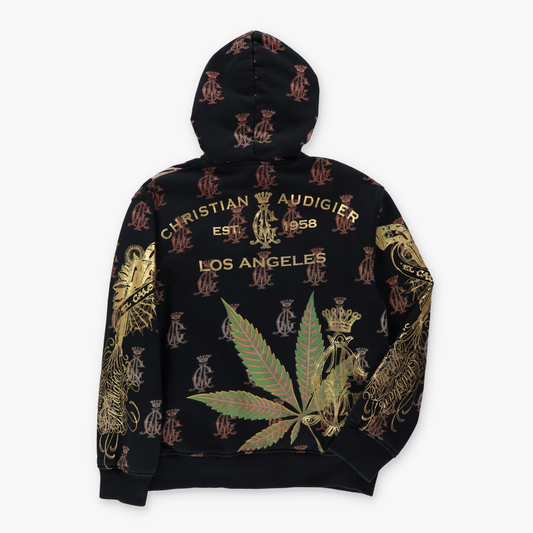 CHRISTIAN AUDIGIER Marijuana Leaf & Gold Metallic Detail Reversible Full Zip Hoodie Sweatshirt (M-L)