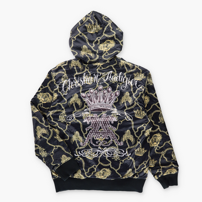 CHRISTIAN AUDIGIER Marijuana Leaf & Gold Metallic Detail Reversible Full Zip Hoodie Sweatshirt (M-L)