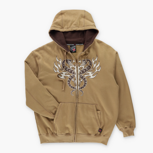 TOP HEAVY Embroidered Snakes Light Brown Full Zip Hoodie Sweatshirt (L)