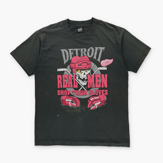 Detroit 'Real Men Drop Their Gloves' 1994 USA Made FRUIT OF THE LOOM Single Stitch T-Shirt (L)
