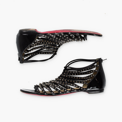 CHRISTIAN LOUBOUTIN Italian Made 'Millaclou' Spike Studded Strappy Flat Sandals (36.5)