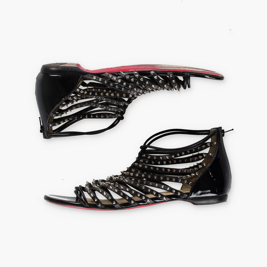 CHRISTIAN LOUBOUTIN Italian Made 'Millaclou' Spike Studded Strappy Flat Sandals (36.5)