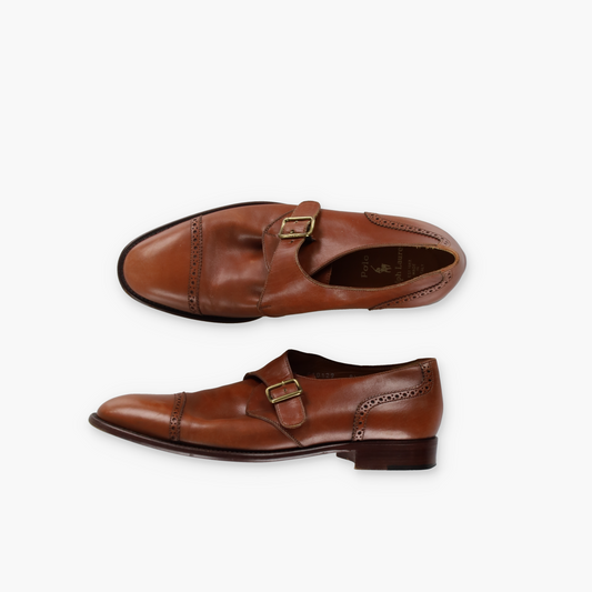 RALPH LAUREN POLO Brown Oxford Monk Strap Leather Shoes (9.5)