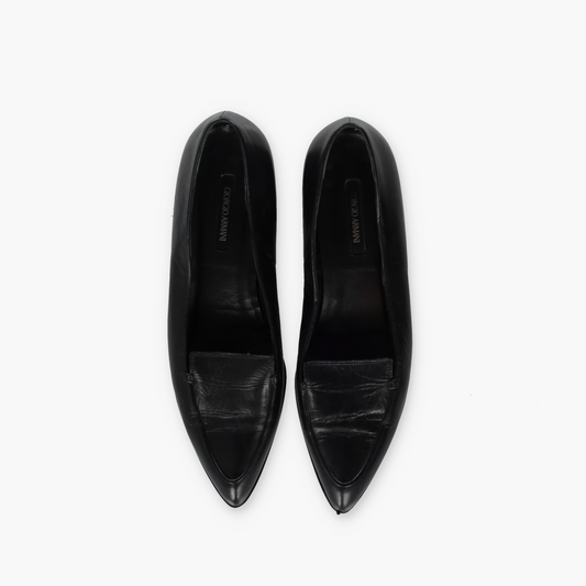 GIORGIO ARMANI Pointed Toe Black Loafers (39)