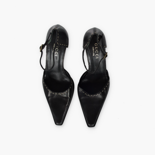 GUCCI Vintage Black Leather Stitched Pumps Heels (7.5)