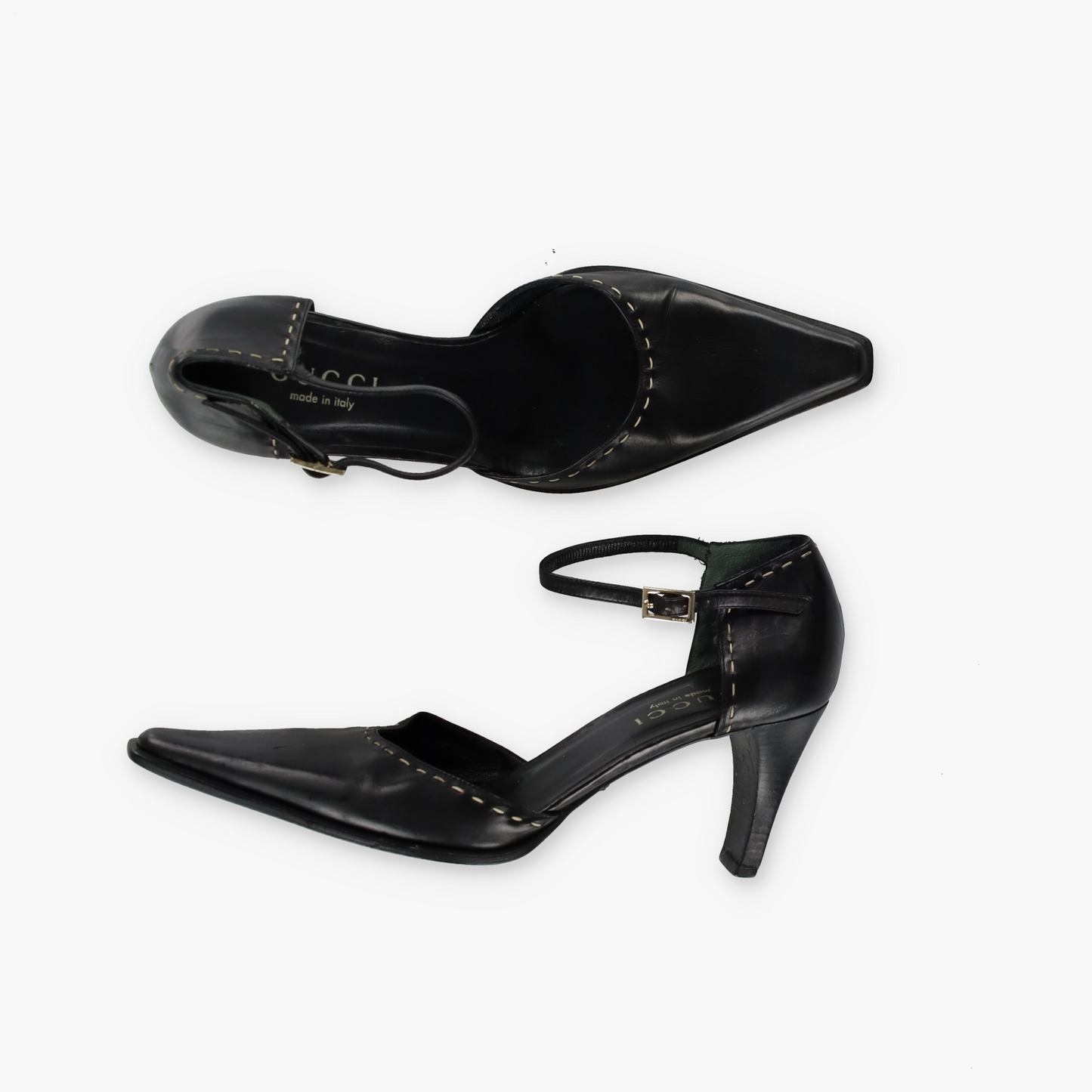 GUCCI Vintage Black Leather Stitched Pumps Heels (7.5)