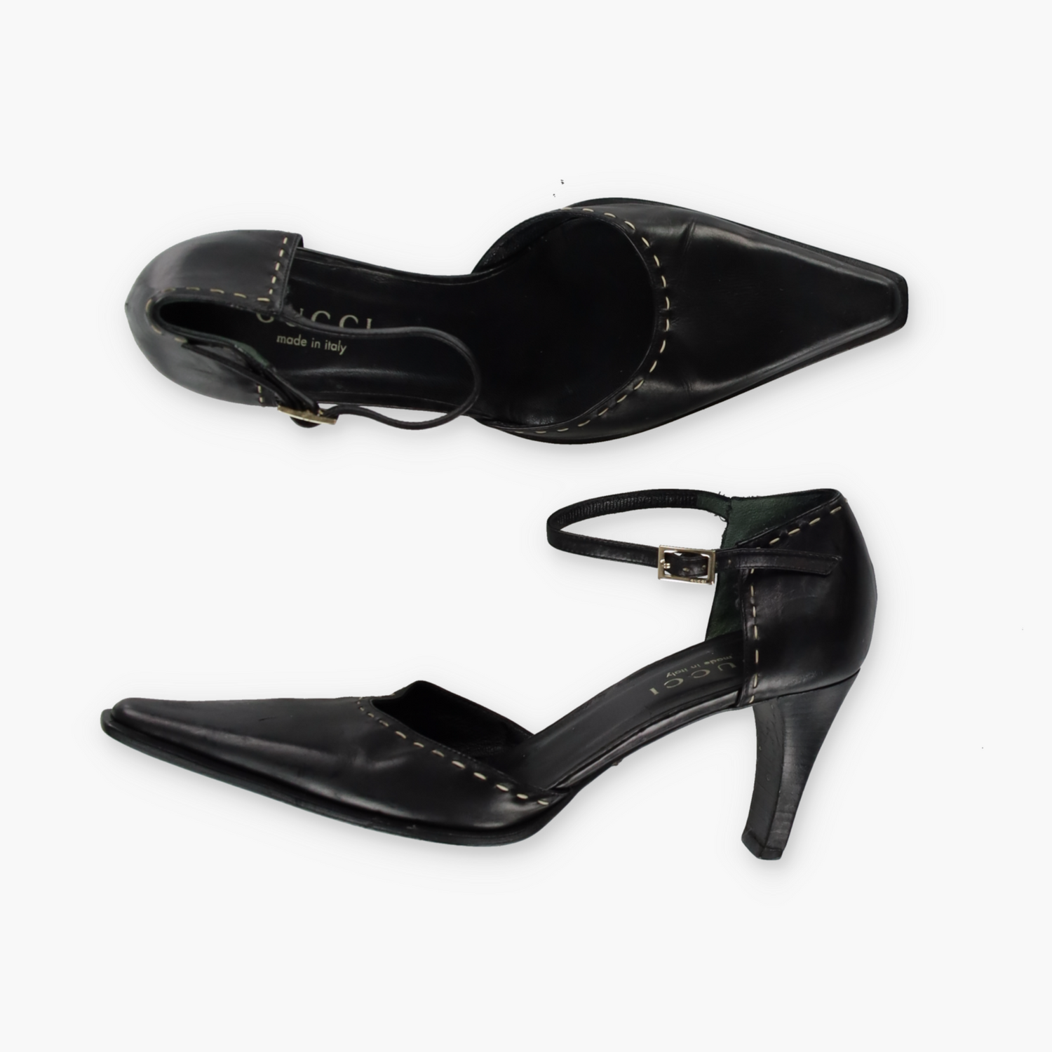 GUCCI Vintage Black Leather Stitched Pumps Heels (7.5) Vintage Sole Melbourne