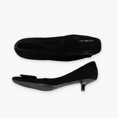 PRADA Large Buckle Detail Suede Low Kitten Heel (38.5)