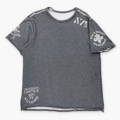 Vintage AFFLICTION Reversible Grey Chain & Cog Skulls Y2K T-Shirt (XXXL)