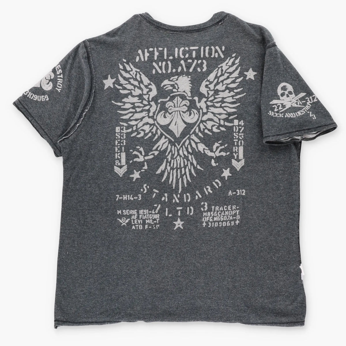Vintage AFFLICTION Reversible Grey Chain & Cog Skulls Y2K T-Shirt (XXXL)