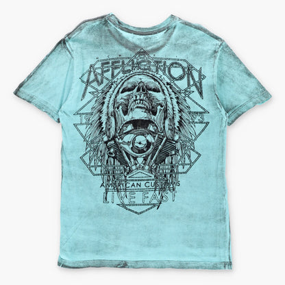 AFFLICTION 'American Customs' Vintage Turquoise & Black Velvet Detail USA Made Y2K Tee (M TALL)