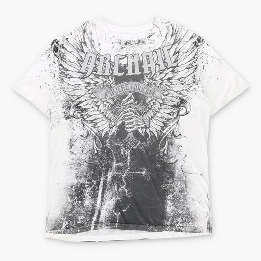 ARCHAIC AFFLICTION "Avere Fiducia" Vintage Silver Glitter Text Vintage Y2K T-Shirt (XXXL TALL)