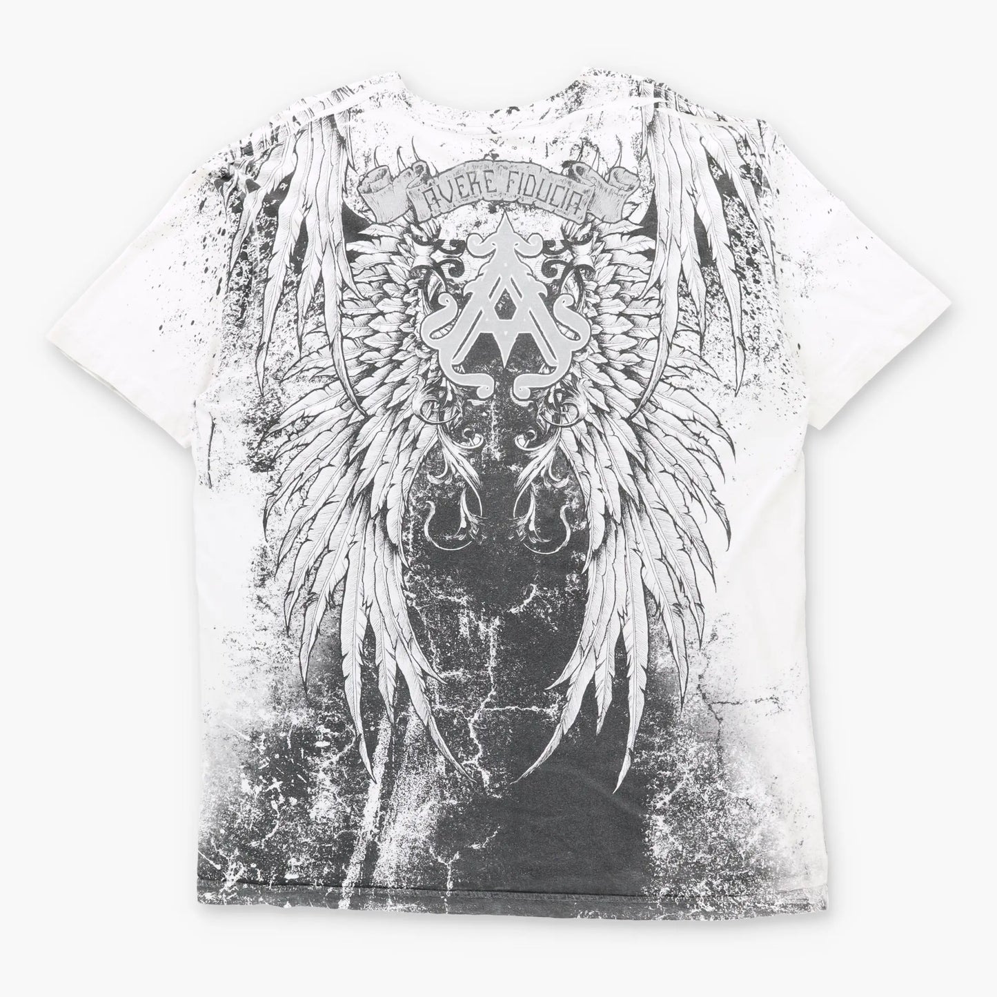 ARCHAIC AFFLICTION "Avere Fiducia" Vintage Silver Glitter Text Vintage Y2K T-Shirt (XXXL TALL)