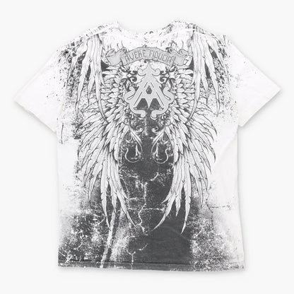 ARCHAIC AFFLICTION "Avere Fiducia" Vintage Silver Glitter Text Vintage Y2K T-Shirt (XXXL TALL)