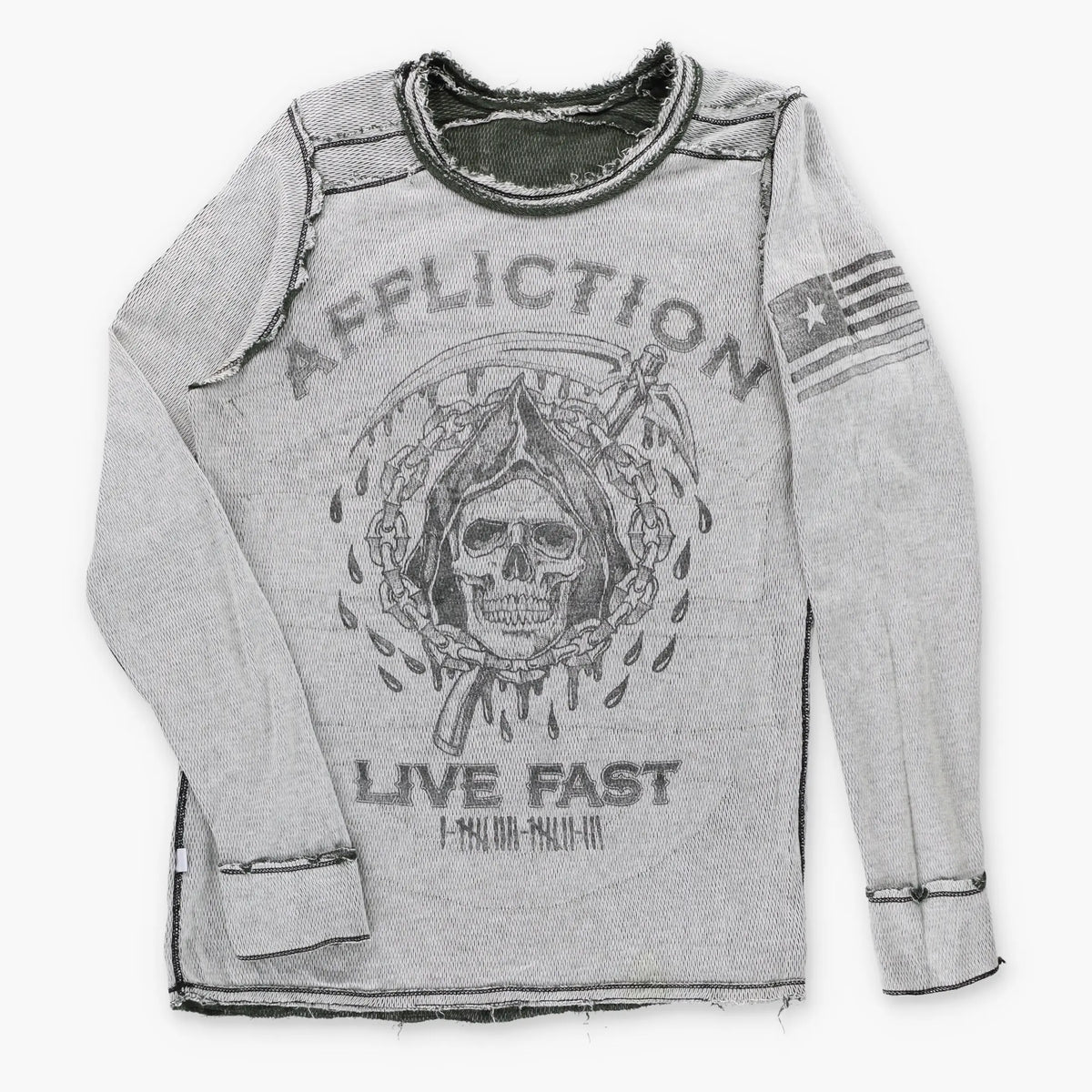 Vintage AFFLICTION "Tried True" Ombre Velvet Detail Reversible Y2K Long Sleeve T-Shirt (M)