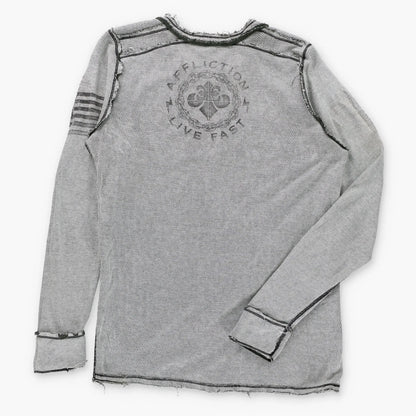 Vintage AFFLICTION "Tried True" Ombre Velvet Detail Reversible Y2K Long Sleeve T-Shirt (M)